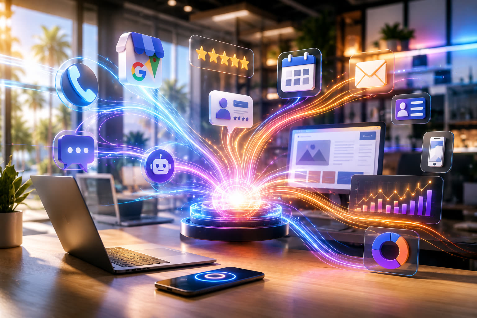 AI marketing systems connecting calls, reviews, bookings, and analytics