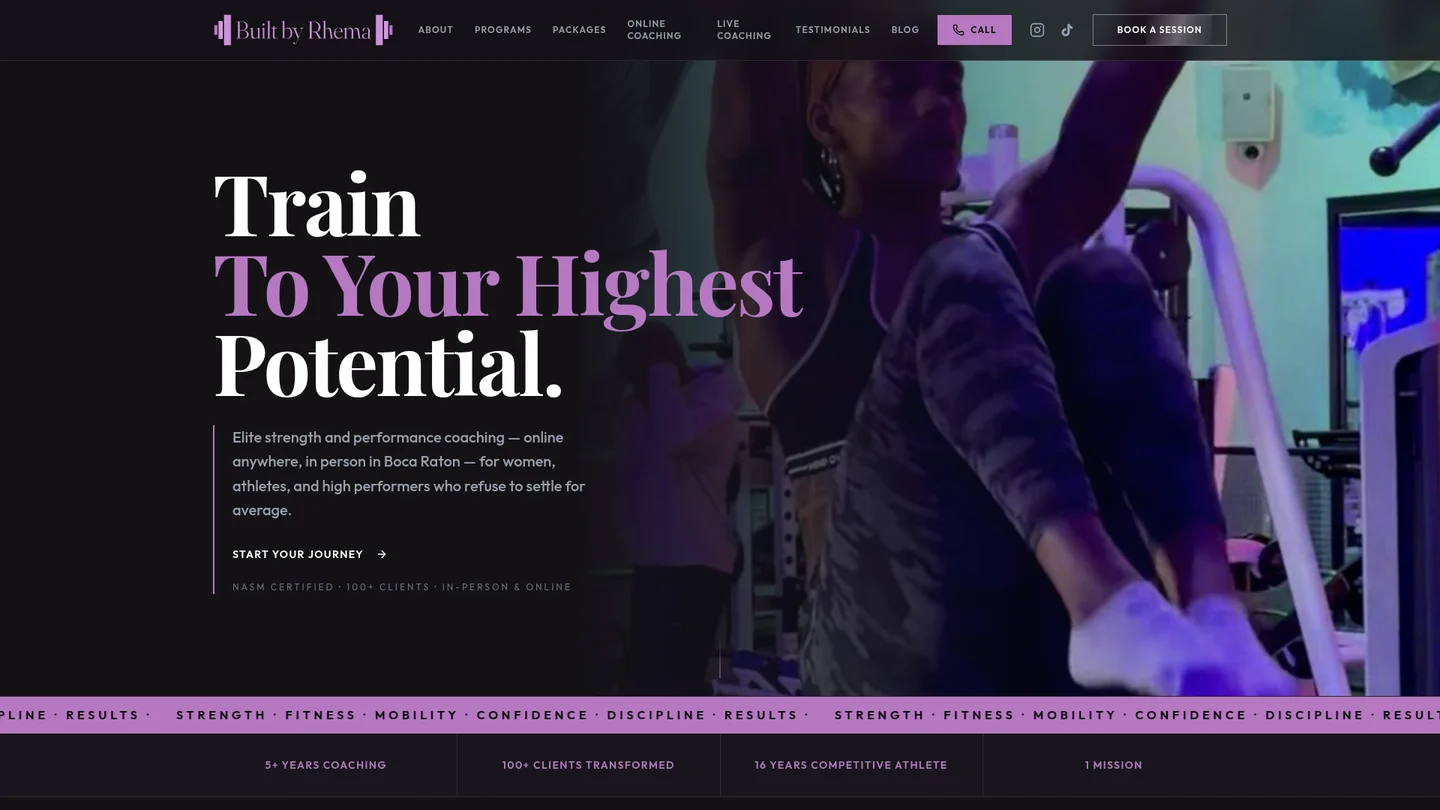 Built by Rhema: elite training and coaching website designed by Media Ops Machine