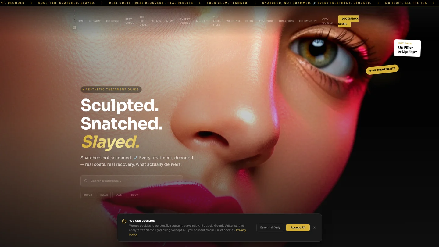 Sculpted Snatch: aesthetic treatment guide website designed by Media Ops Machine